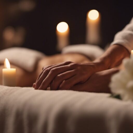 Hands of a masseuse in a candlelit salon for tantra massage in Zagreb